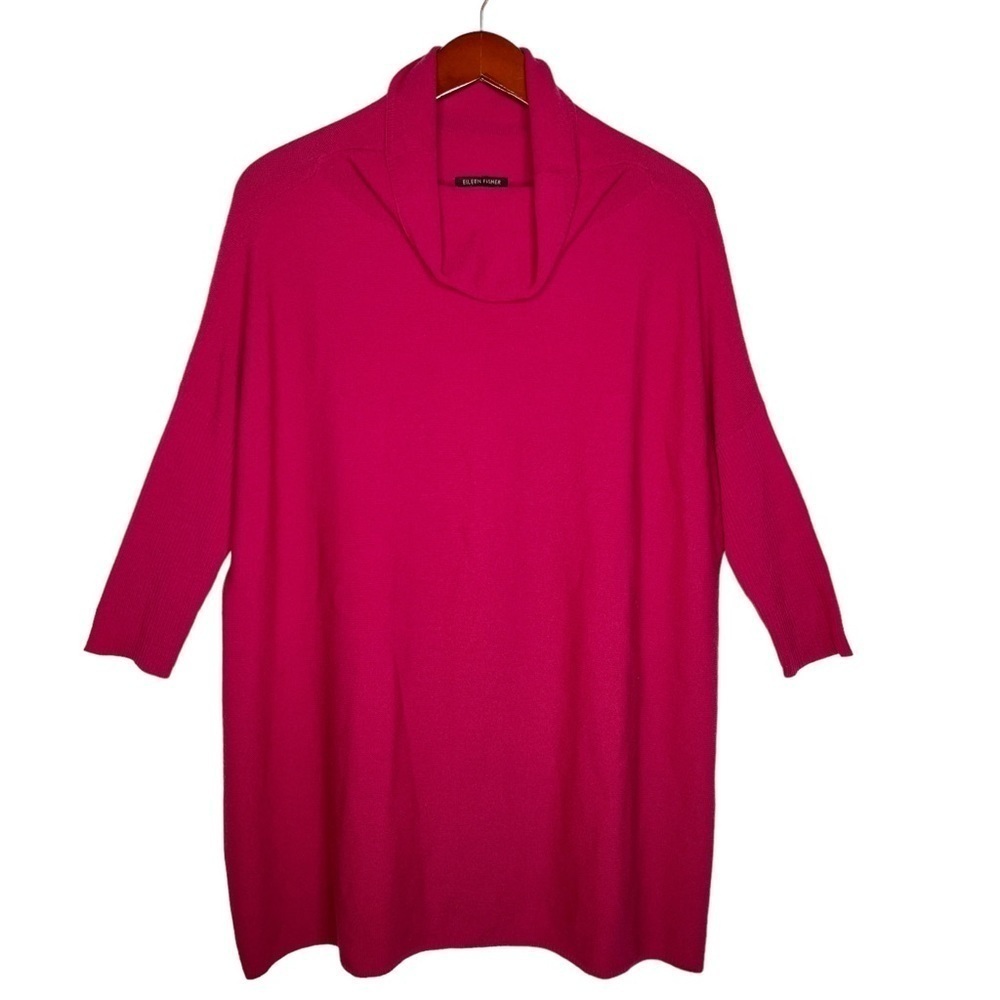 EILEEN FISHER Merino Wool Cowl Neck Tunic Sweater Size Small in Berry